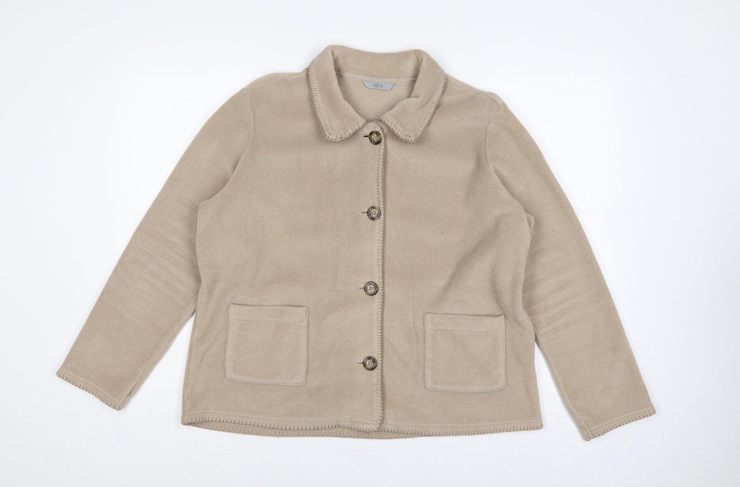 Marks & Spencer Women Beige UK 18 Fleece Button Basic Jacket