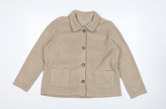 Marks & Spencer Women Beige UK 18 Fleece Button Basic Jacket