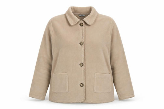 Marks & Spencer Women Beige UK 18 Fleece Button Basic Jacket