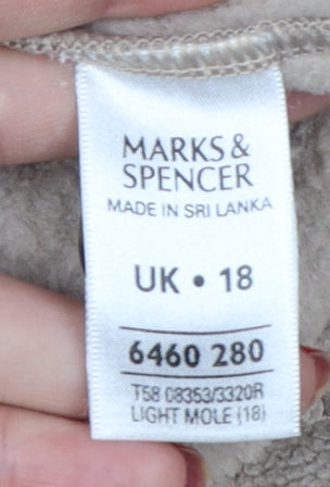 Marks & Spencer Women Beige UK 18 Fleece Button Basic Jacket