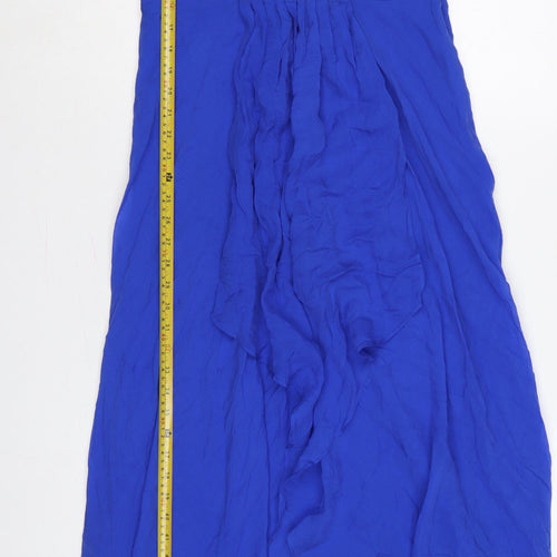 Monsoon Women Blue Silk UK 12 Maxi Beaded V-Neck Formal Dress