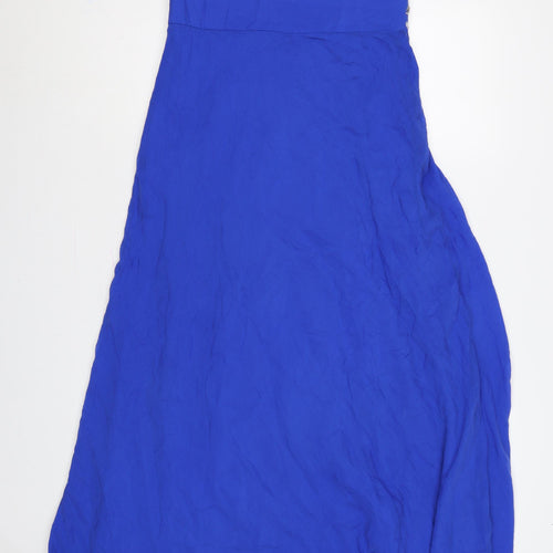 Monsoon Women Blue Silk UK 12 Maxi Beaded V-Neck Formal Dress