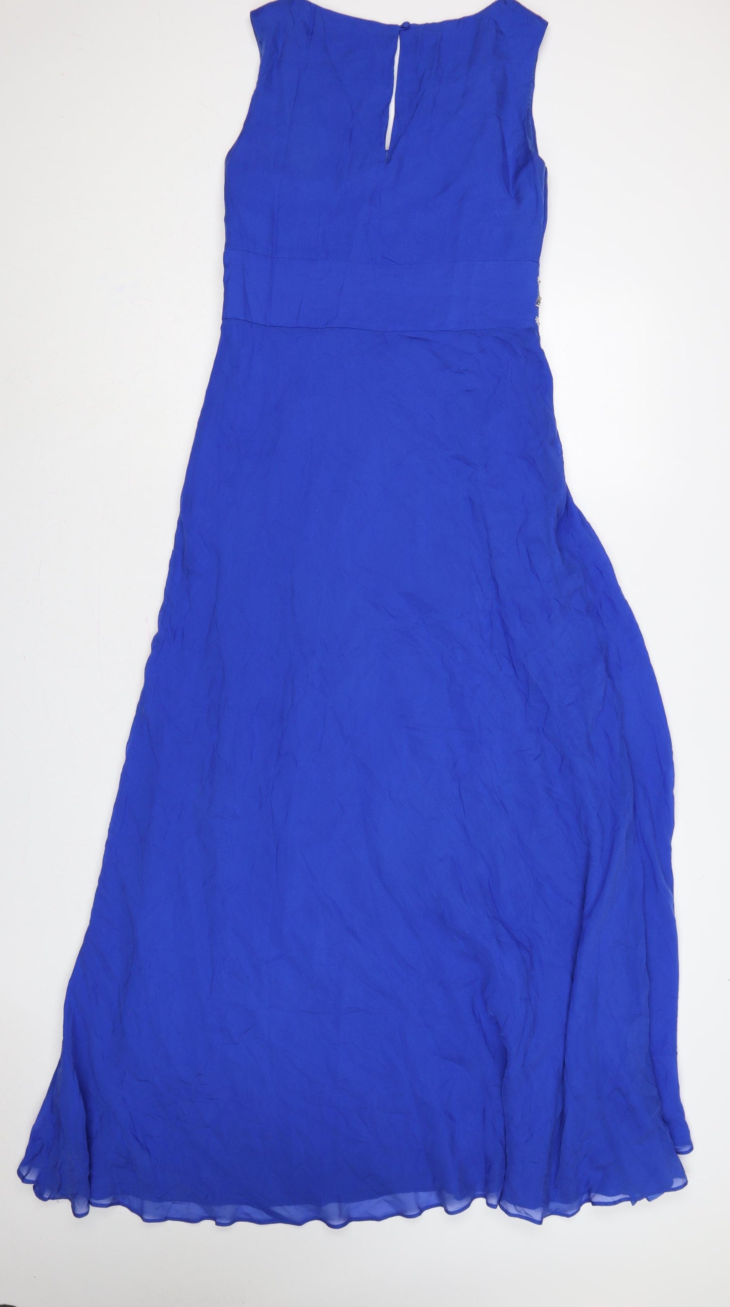 Monsoon Women Blue Silk UK 12 Maxi Beaded V-Neck Formal Dress