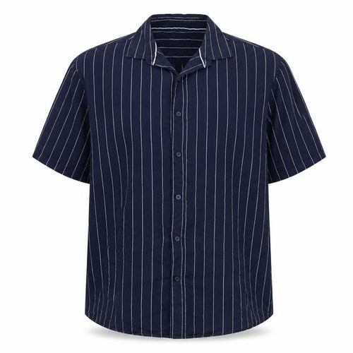 Larsson & Co Men Blue XL Striped Cotton Short Sleeve Button-Up Shirt