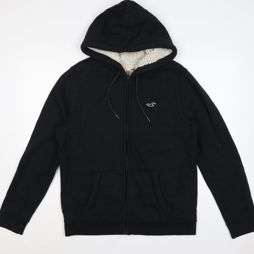 Hollister Men Black M Full Zip Sherpa Lined Logo Hoodie
