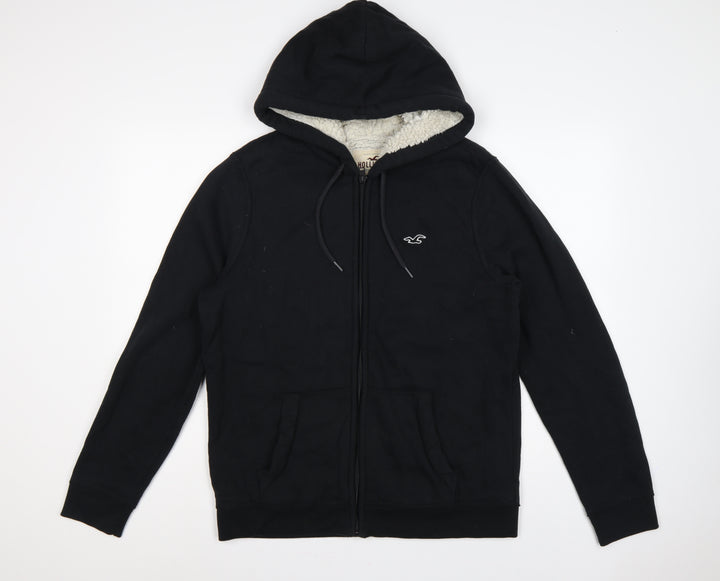 Hollister Men Black M Full Zip Sherpa Lined Logo Hoodie