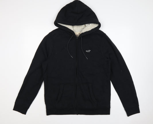 Hollister Men Black M Full Zip Sherpa Lined Logo Hoodie