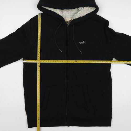 Hollister Men Black M Full Zip Sherpa Lined Logo Hoodie
