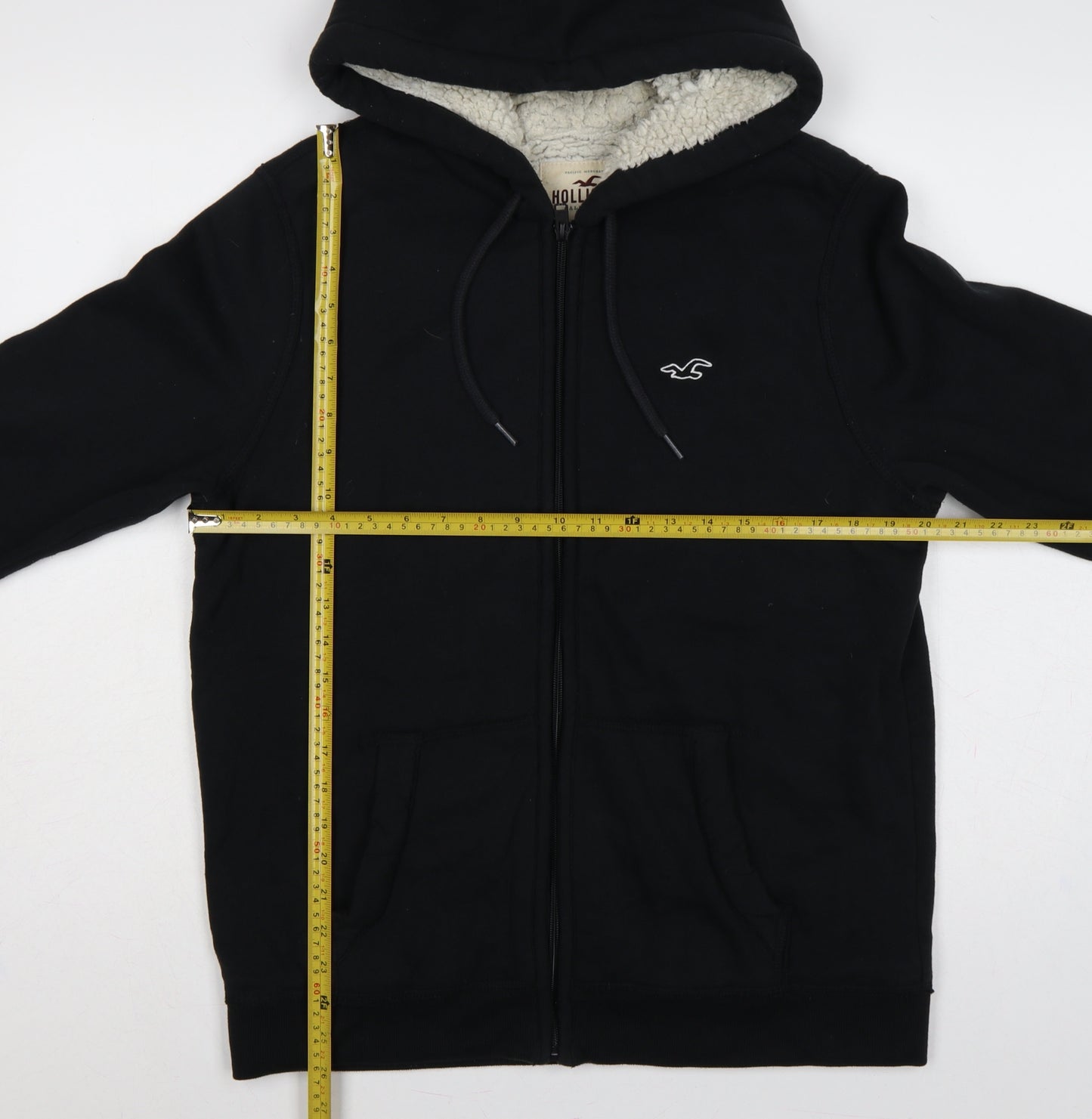 Hollister Men Black M Full Zip Sherpa Lined Logo Hoodie
