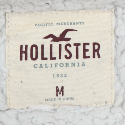 Hollister Men Black M Full Zip Sherpa Lined Logo Hoodie