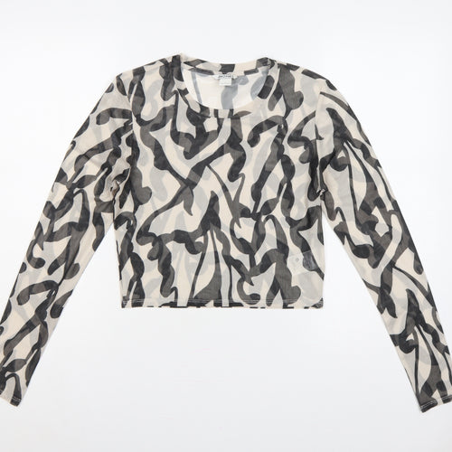 Monki Women Multicoloured L Cropped Sheer Mesh Long Sleeve T-Shirt