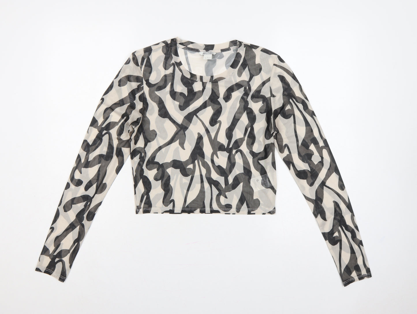 Monki Women Multicoloured L Cropped Sheer Mesh Long Sleeve T-Shirt