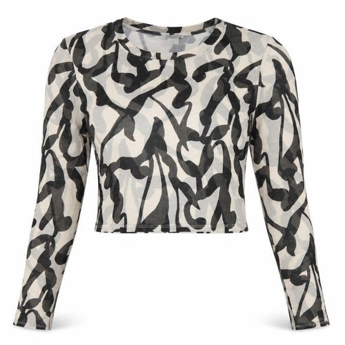 Monki Women Multicoloured L Cropped Sheer Mesh Long Sleeve T-Shirt