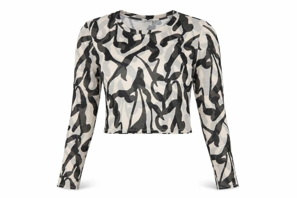 Monki Women Multicoloured L Cropped Sheer Mesh Long Sleeve T-Shirt