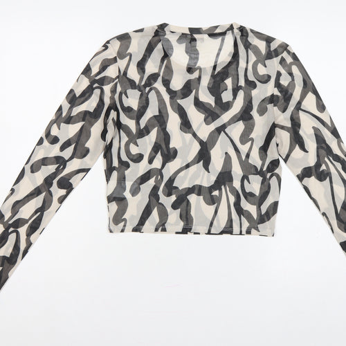 Monki Women Multicoloured L Cropped Sheer Mesh Long Sleeve T-Shirt