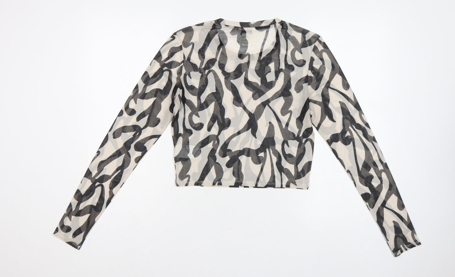Monki Women Multicoloured L Cropped Sheer Mesh Long Sleeve T-Shirt