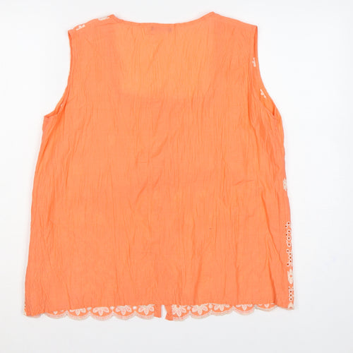 Roman Women Orange Size 12 Floral Embroidered Cotton Sleeveless Blouse