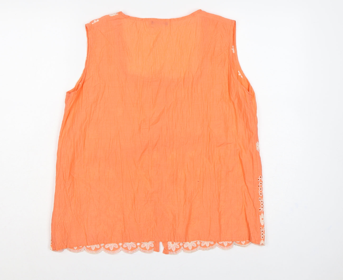Roman Women Orange Size 12 Floral Embroidered Cotton Sleeveless Blouse