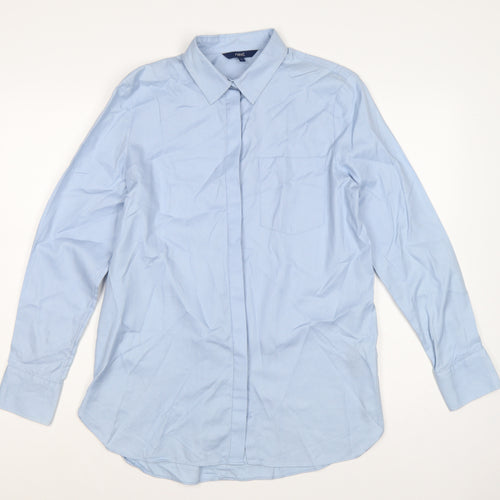 Next Women Blue UK 12 Cotton Button-Up Collared Long Sleeve Shirt