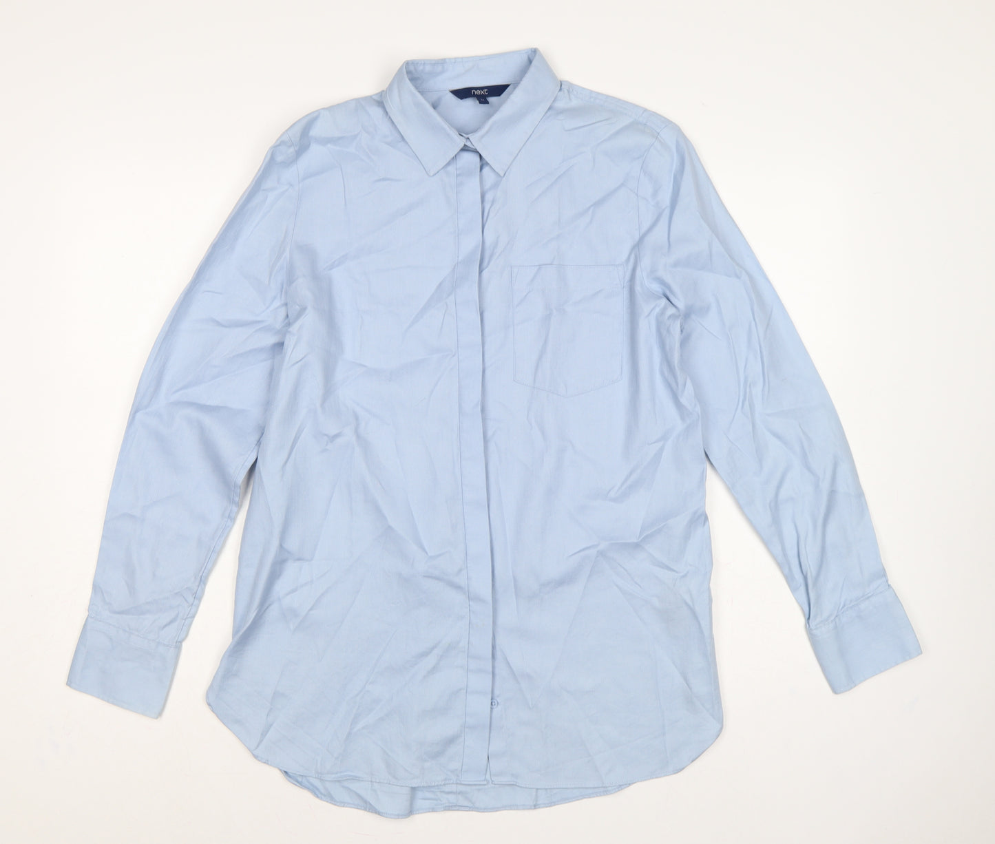 Next Women Blue UK 12 Cotton Button-Up Collared Long Sleeve Shirt
