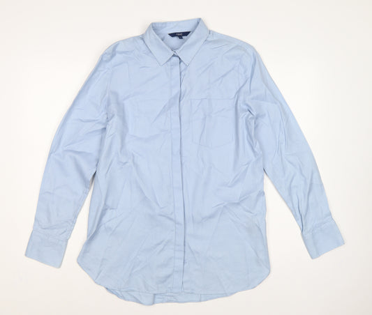 Next Women Blue UK 12 Cotton Button-Up Collared Long Sleeve Shirt