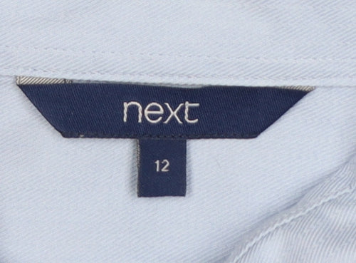 Next Women Blue UK 12 Cotton Button-Up Collared Long Sleeve Shirt