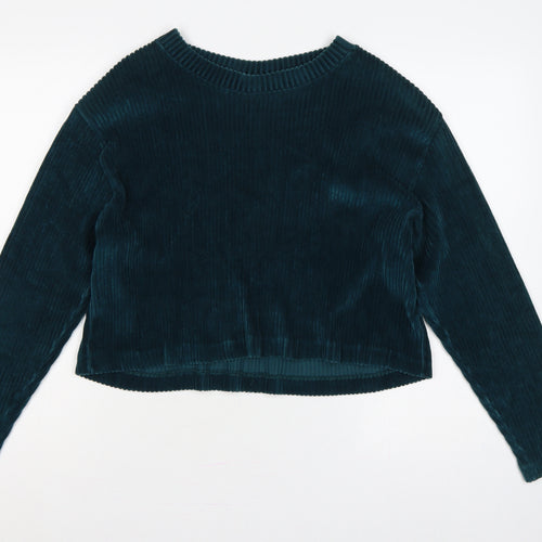 Weekday Women Green L Cropped Velvet Ribbed Long Sleeve Top