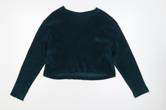Weekday Women Green L Cropped Velvet Ribbed Long Sleeve Top