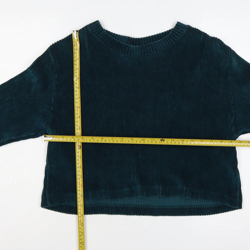 Weekday Women Green L Cropped Velvet Ribbed Long Sleeve Top