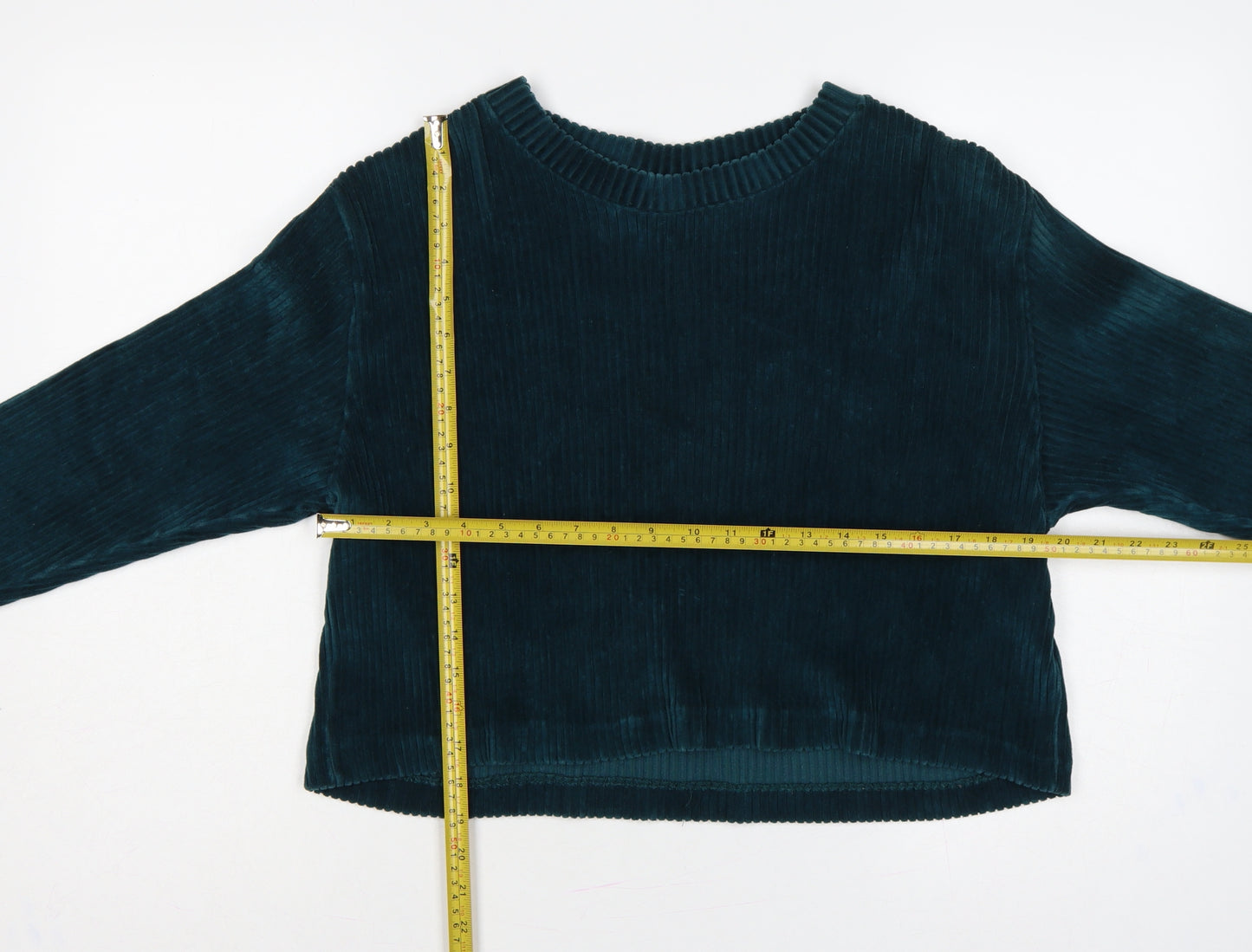 Weekday Women Green L Cropped Velvet Ribbed Long Sleeve Top