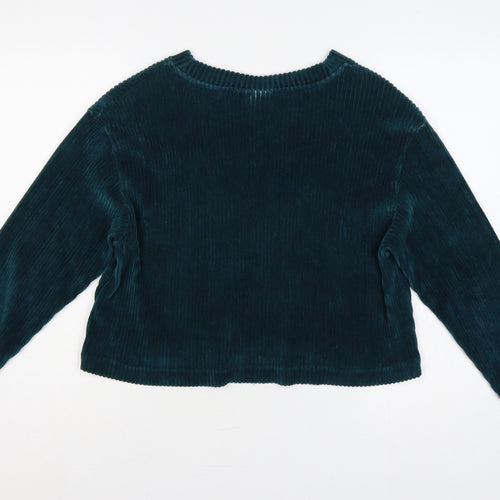Weekday Women Green L Cropped Velvet Ribbed Long Sleeve Top