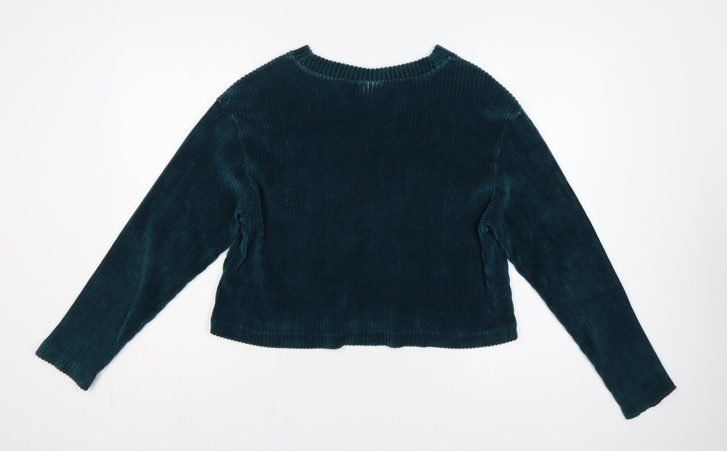 Weekday Women Green L Cropped Velvet Ribbed Long Sleeve Top