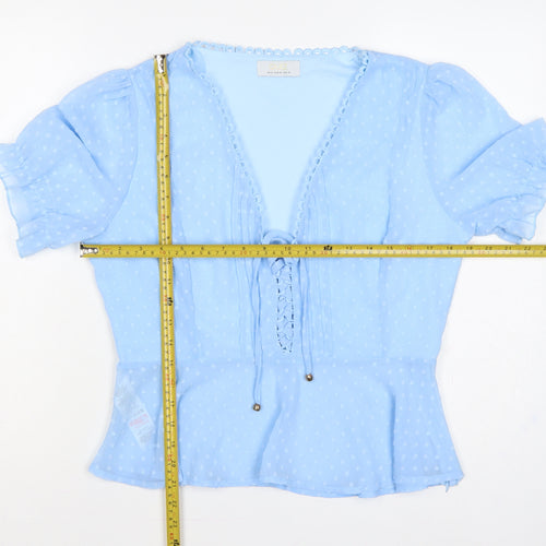 Quiz Women Blue UK 14 Polka Dot Ruffle Tie V-Neck Chiffon Blouse