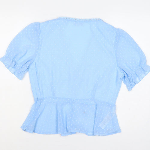 Quiz Women Blue UK 14 Polka Dot Ruffle Tie V-Neck Chiffon Blouse