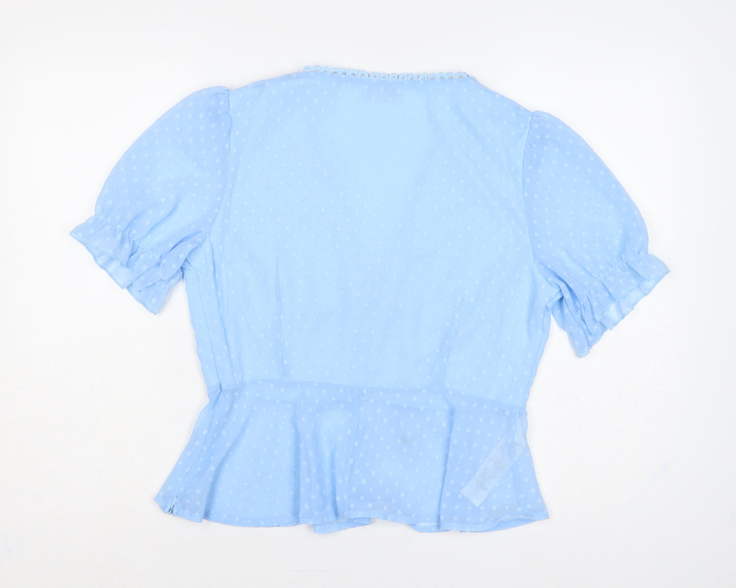 Quiz Women Blue UK 14 Polka Dot Ruffle Tie V-Neck Chiffon Blouse