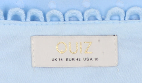 Quiz Women Blue UK 14 Polka Dot Ruffle Tie V-Neck Chiffon Blouse