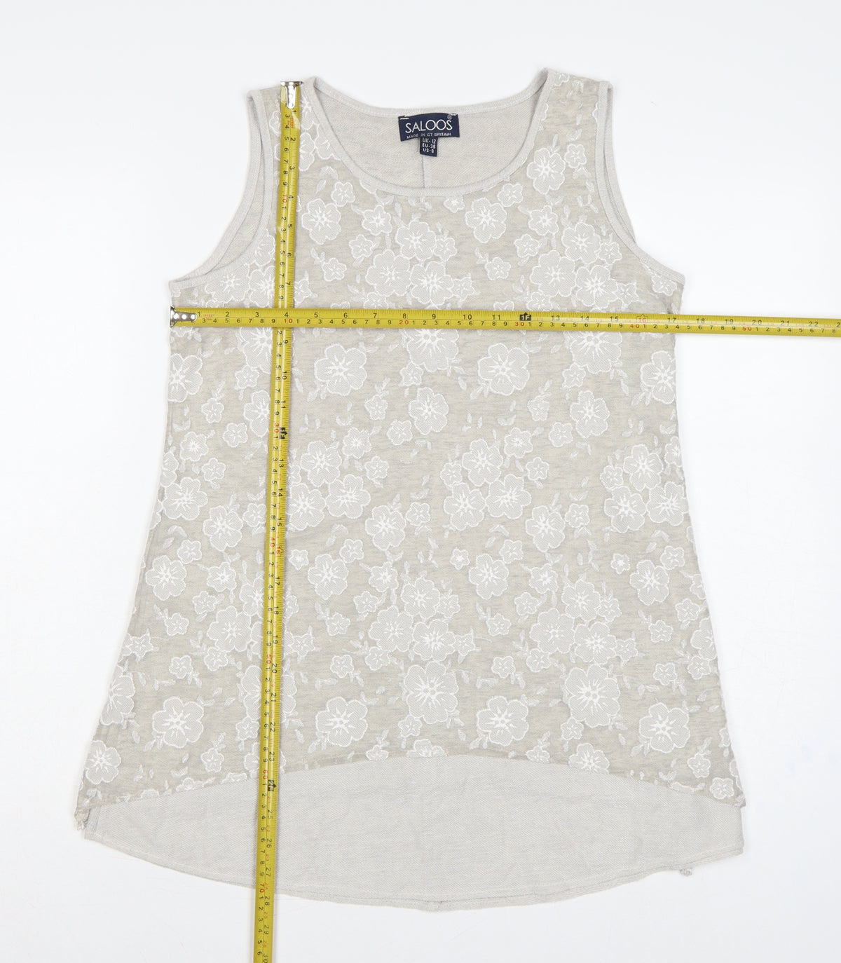 Saloos Women Ivory Floral Lace Sleeveless Tank Top UK 12