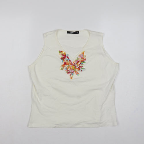 Verse Women’s Ivory UK 14 Beaded Sequin V-Neck Tank Top