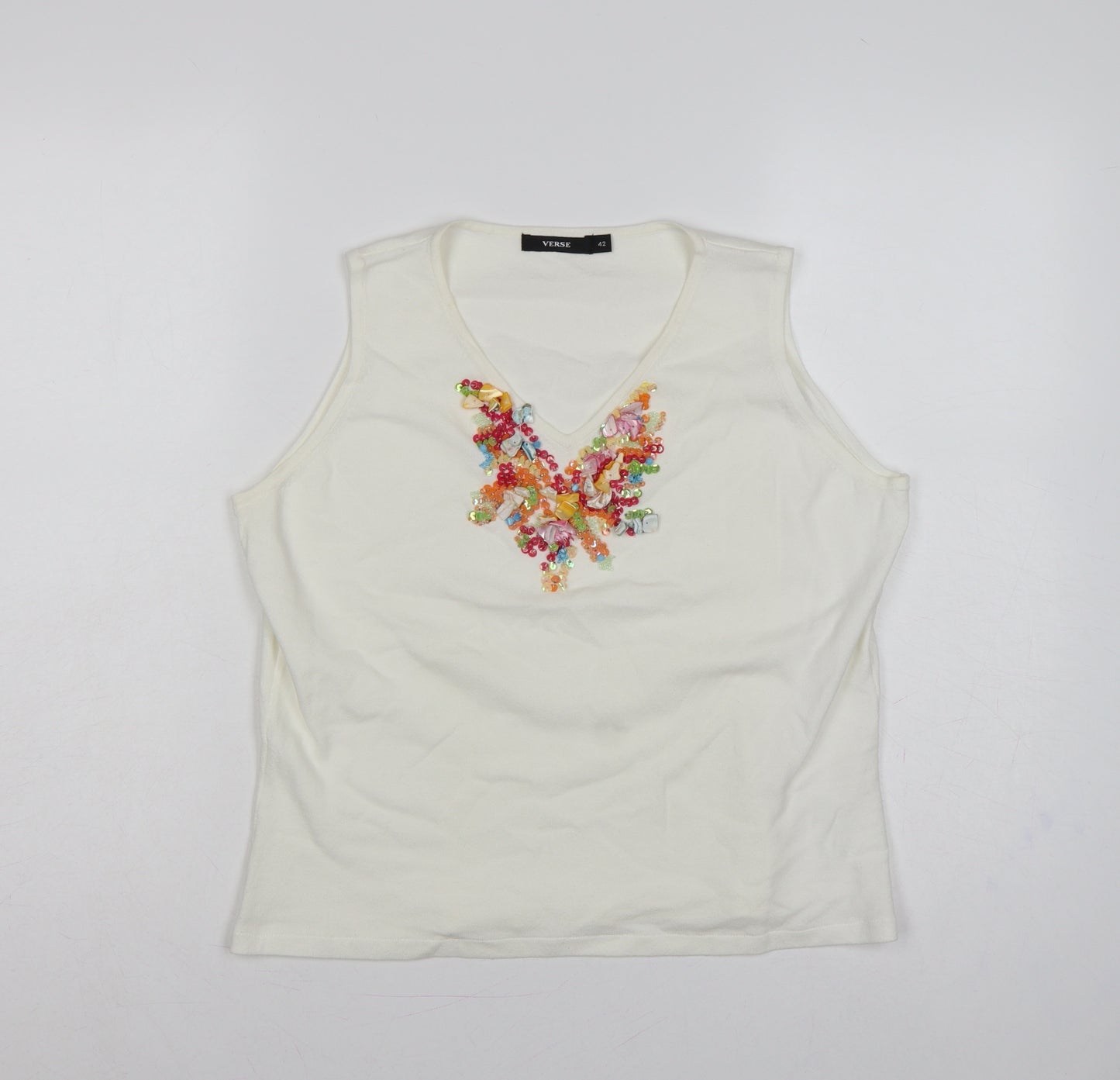 Verse Women’s Ivory UK 14 Beaded Sequin V-Neck Tank Top