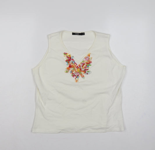 Verse Women’s Ivory UK 14 Beaded Sequin V-Neck Tank Top