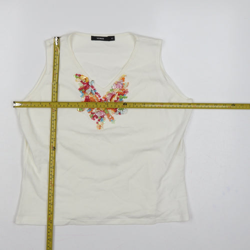 Verse Women’s Ivory UK 14 Beaded Sequin V-Neck Tank Top