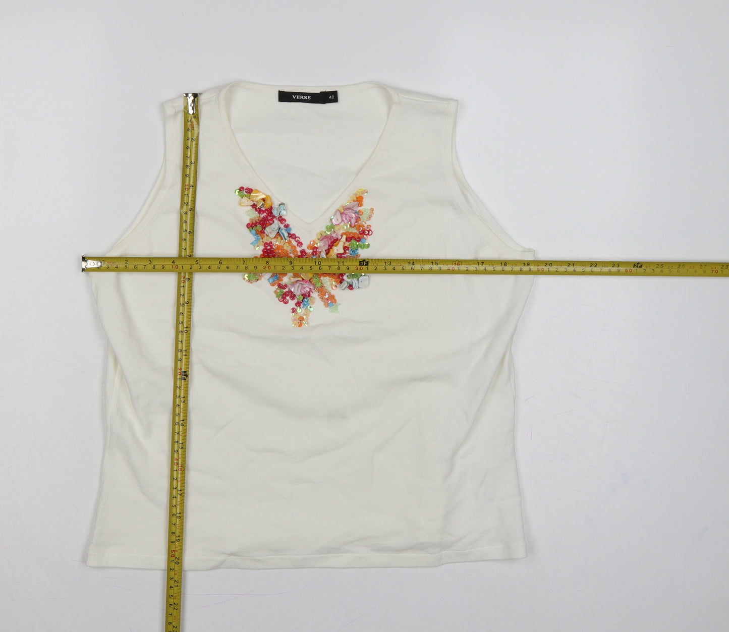 Verse Women’s Ivory UK 14 Beaded Sequin V-Neck Tank Top