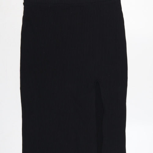 & Other Stories Women Black M Ribbed Knit Midi Pencil Skirt Slit