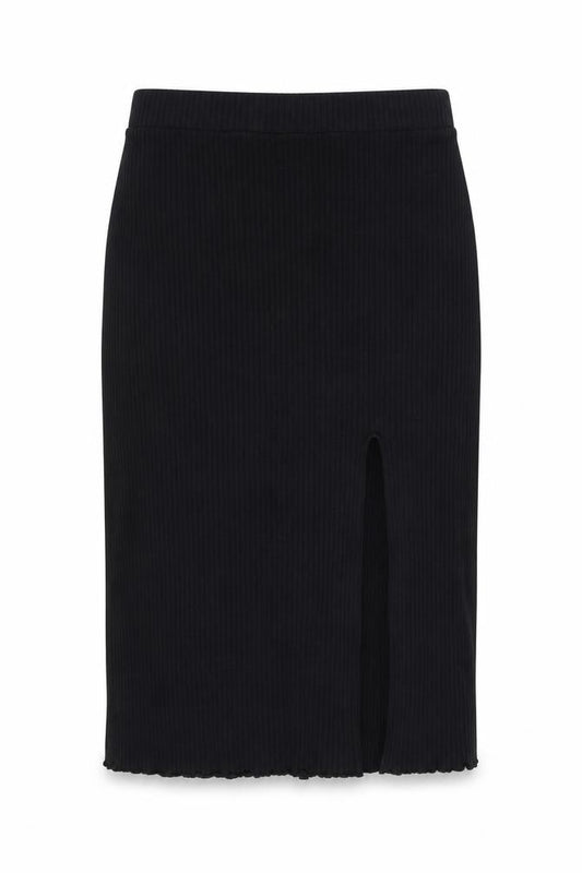& Other Stories Women Black M Ribbed Knit Midi Pencil Skirt Slit