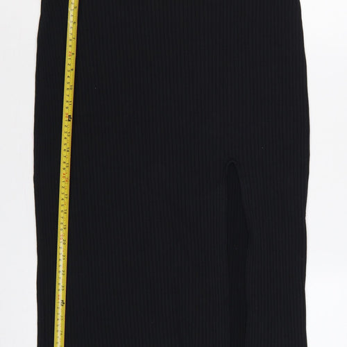 & Other Stories Women Black M Ribbed Knit Midi Pencil Skirt Slit