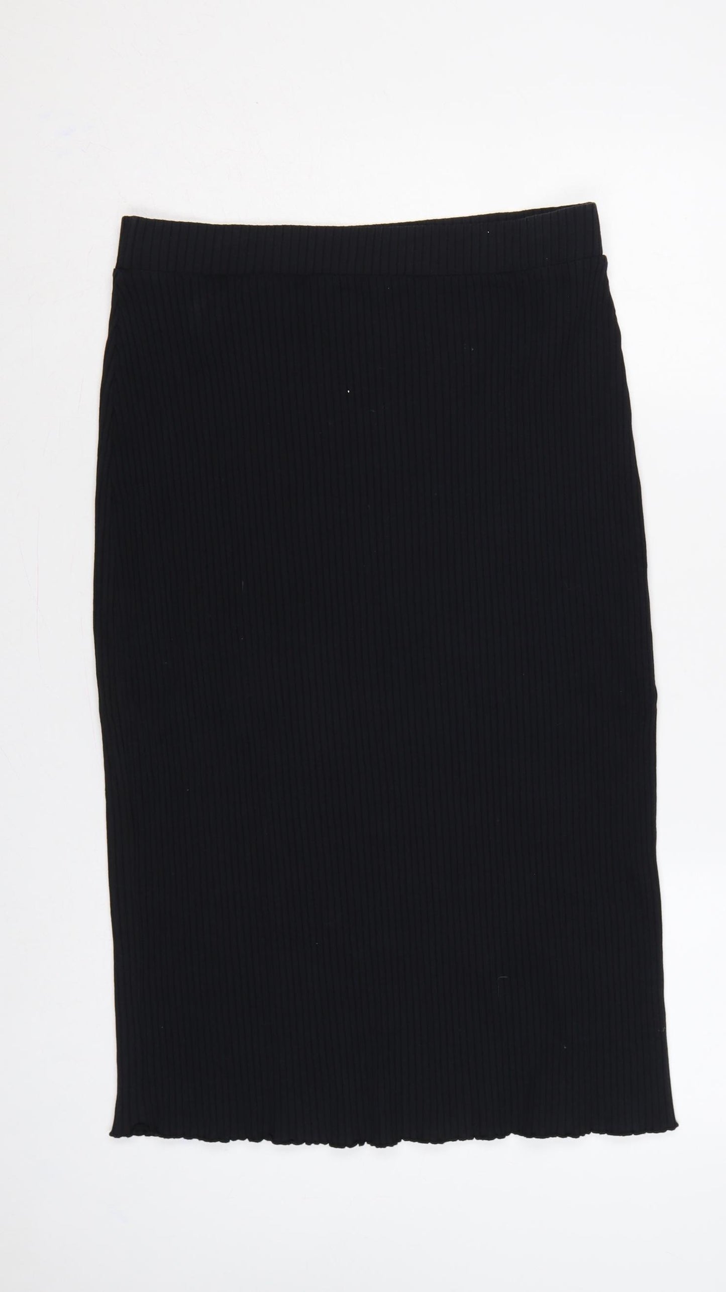 & Other Stories Women Black M Ribbed Knit Midi Pencil Skirt Slit