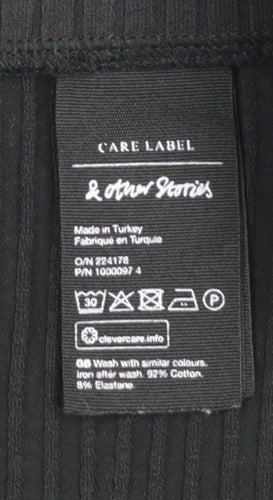 & Other Stories Women Black M Ribbed Knit Midi Pencil Skirt Slit