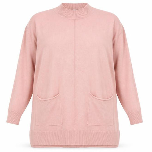 Apricot Women Pink UK 16 Tunic Pullover Mock Neck Knit Jumper Pockets