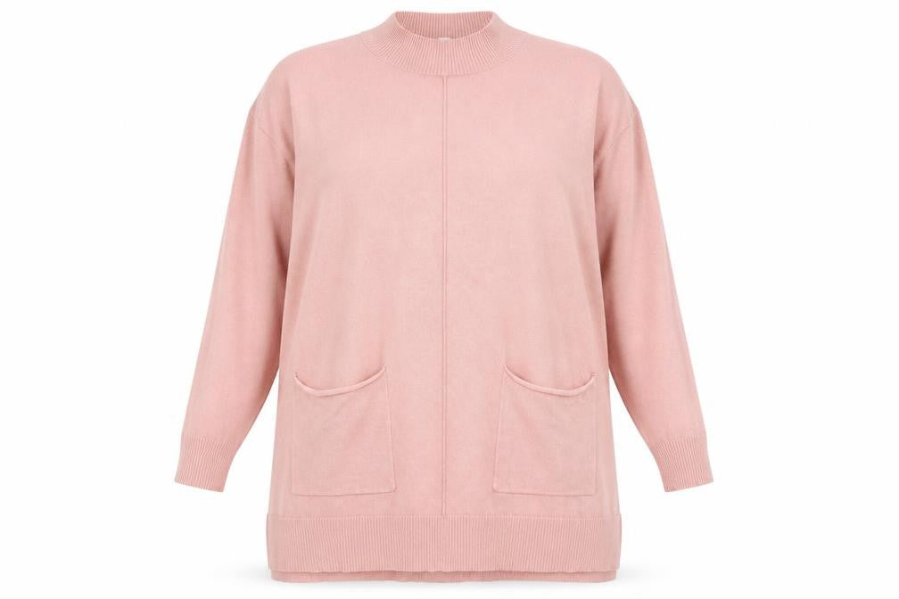 Apricot Women Pink UK 16 Tunic Pullover Mock Neck Knit Jumper Pockets
