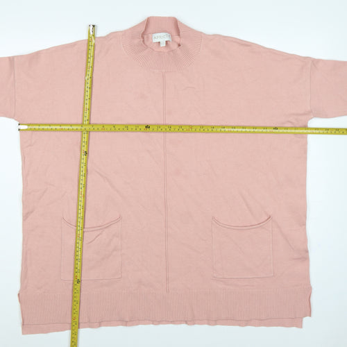 Apricot Women Pink UK 16 Tunic Pullover Mock Neck Knit Jumper Pockets